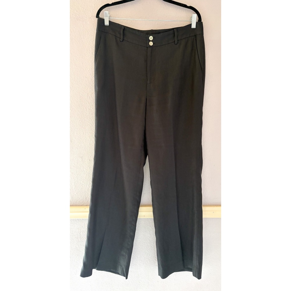 Lauren Ralph Lauren Black 100% Linen Wide Leg Trousers Dress Pants Old Money 12